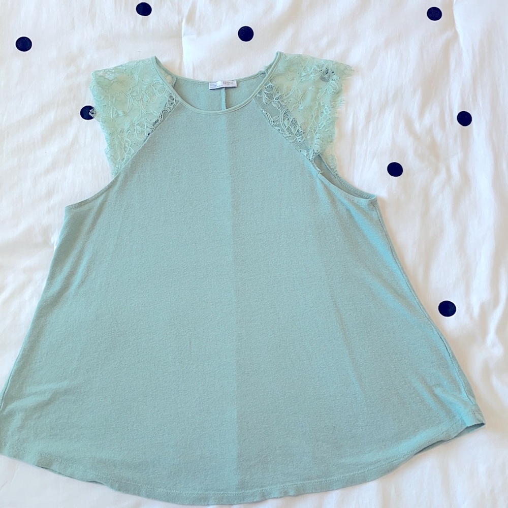 Zara top with sheer lace cap sleeves